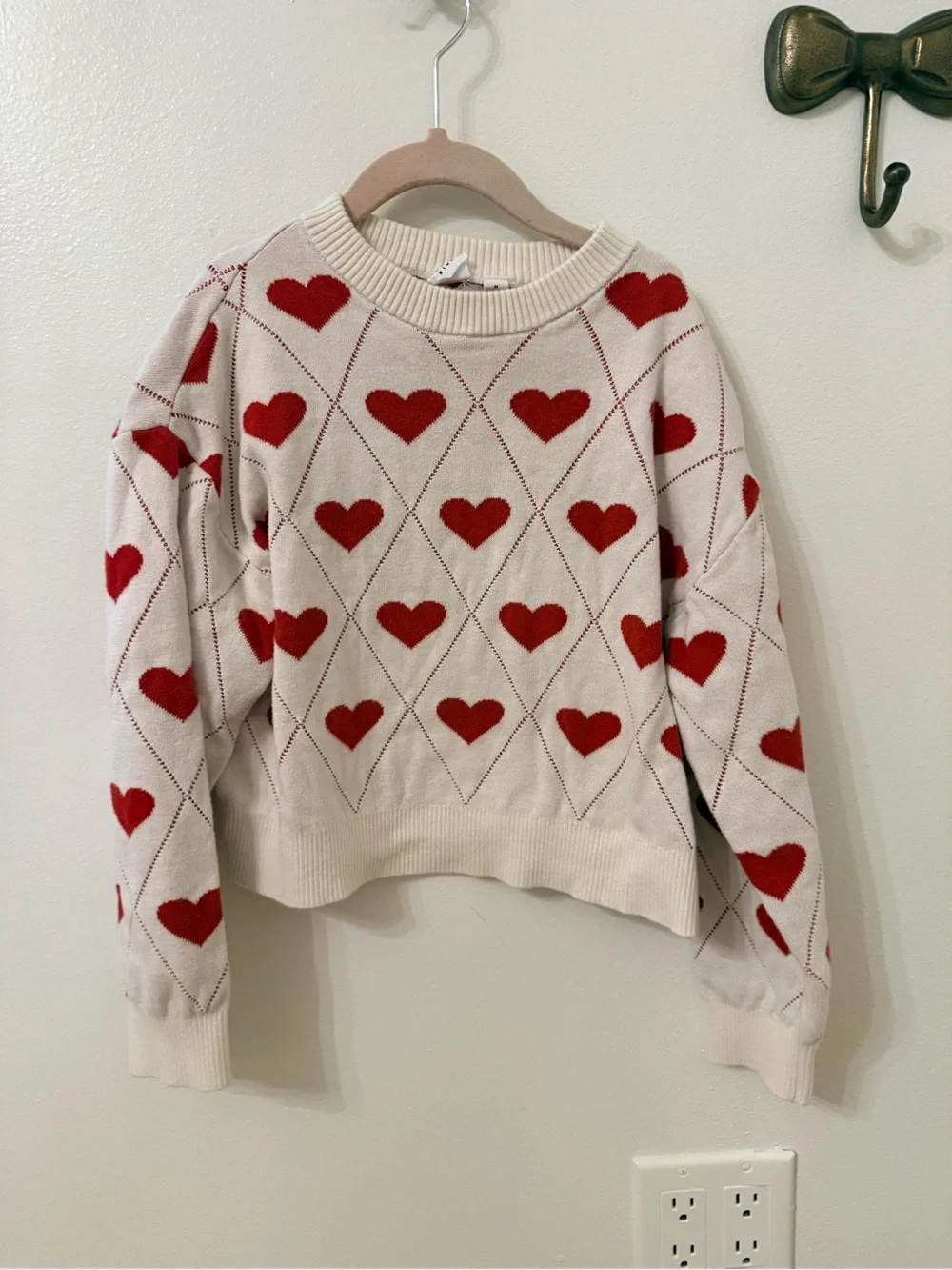 Gap Red and White Heart Crewneck Sweater